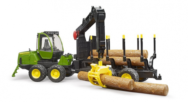 John Deere 1210E Rückezug mit 4 Baumstämmen und Holzgreifer